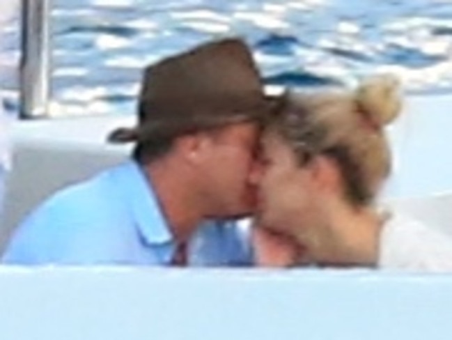 Karl Stefanovic and girlfriend Jasmine Yarbrough get close during a yacht cruise on Sydney Harbour. Picture: Adam Taylor