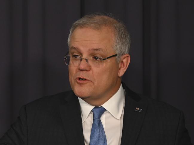 Australian Prime Minister Scott Morrison speaks to the media during a press conference at Parliament House in Canberra, Wednesday, April 29, 2020. (AAP Image/Lukas Coch/Pool)