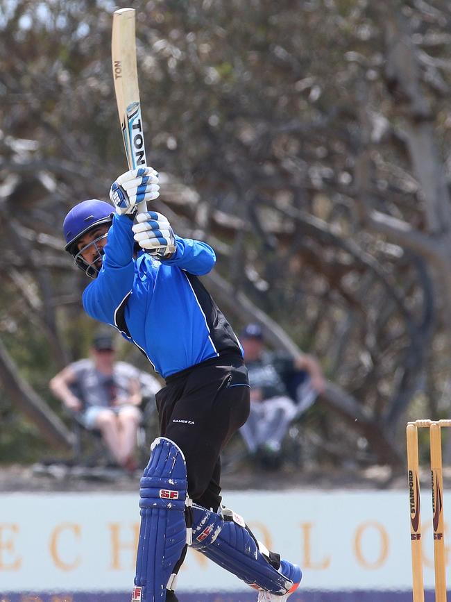 Sunam Gautam tees off for Greenvale during a one-day game. Picture: Hamish Blair