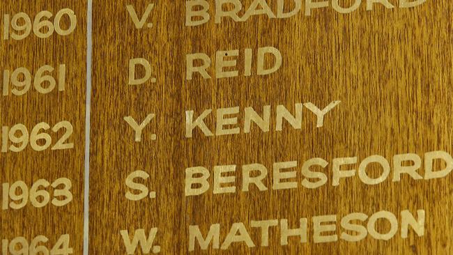 Kenny's name on the honour board as Girl Captain of 1962. Picture: John Appleyard