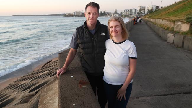 NSW Labor leader Chris Minns and wife Anna at North Cronulla beach in southern Sydney. Picture: John Feder