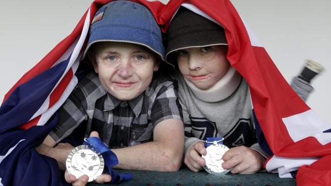 Pride of Australia awards at the Bellerive Century room picture of child of Courage award winners from left Fletcher and Spencer Connelly