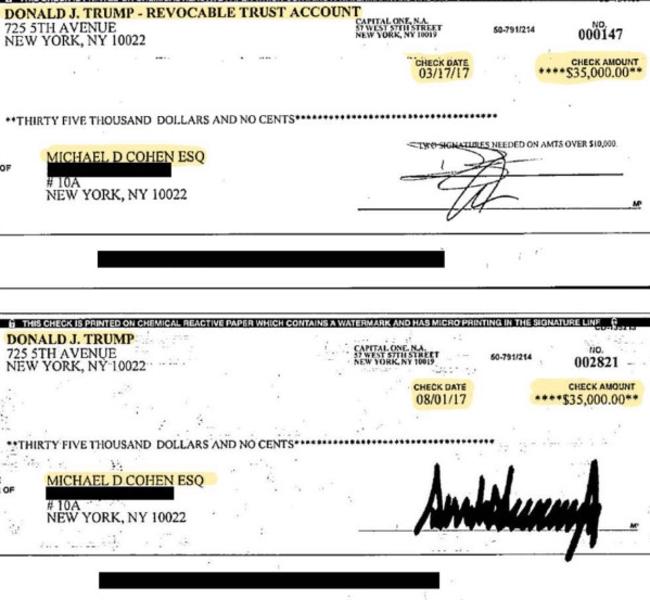 The two cheques. That is Donald Trump’s signature down the bottom. 