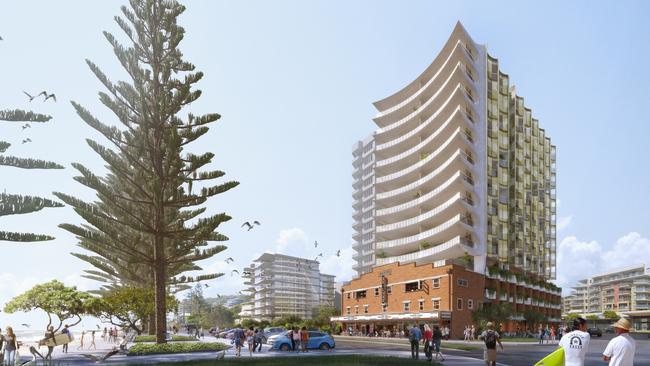 Artist impression of the De-Luxe apartments tower which will be built in the Old Burleigh Theatre Arcade.