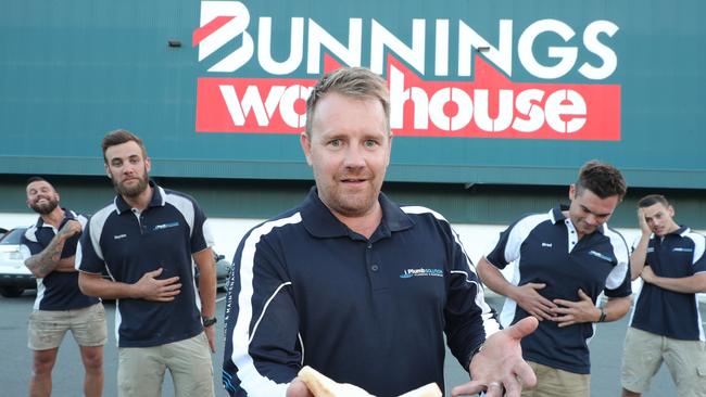 Bunnings sausage sizzle set to return to the Gold Coast. Left to right Dean Gibbs, Hayden Kelly, Daniel Weuffen, Brad Hanna and Keanu Debnar, outside Bunnings at Nerang. Picture Glenn Hampson