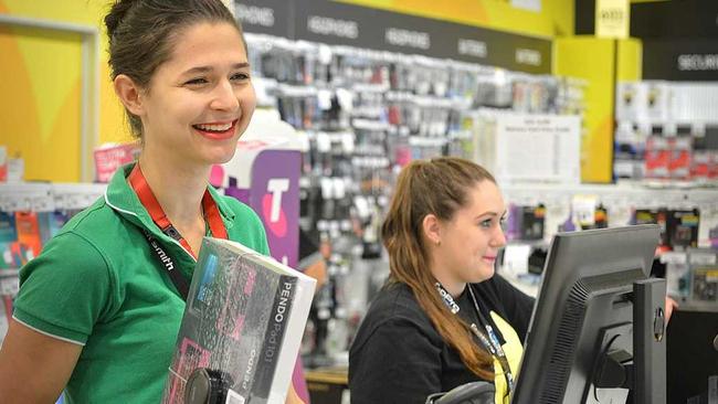 Tasha Studin from Dick Smith Electronics hard at work on a Sunday. Picture: Renee Albrecht