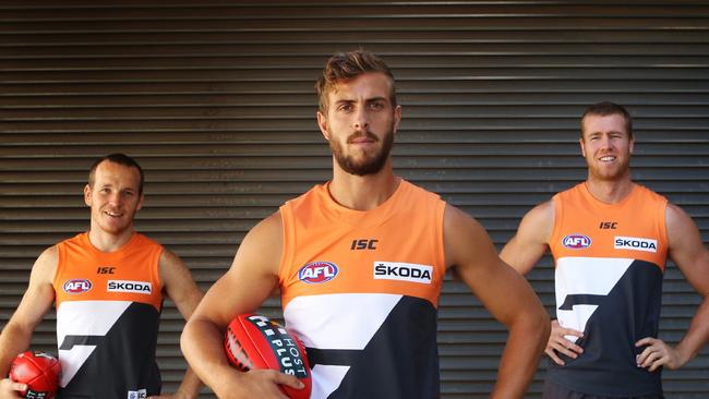 Inaugural GWS players Steve Clifton, Tim Mohr and Jon Giles. Picture: Brett Costello.