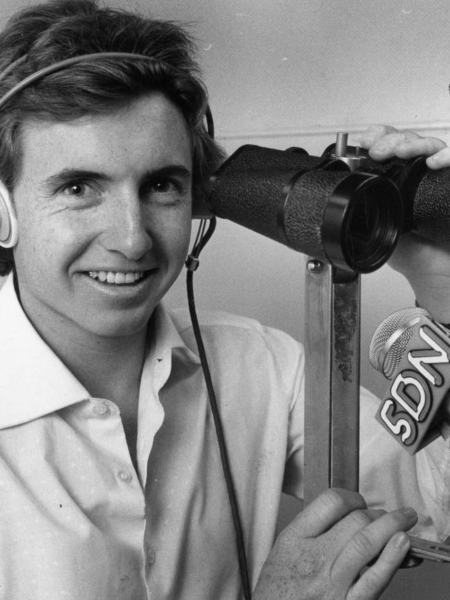 Bruce McAvaney ready to call a race in 1979.