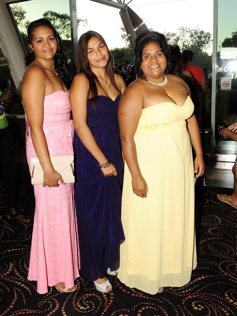 Tameka McMasters, Michaela Peckham and Terazita Turner at the 2014 Centralian Senior College College formal. Picture: JUSTIN BRIERTY / NT NEWS