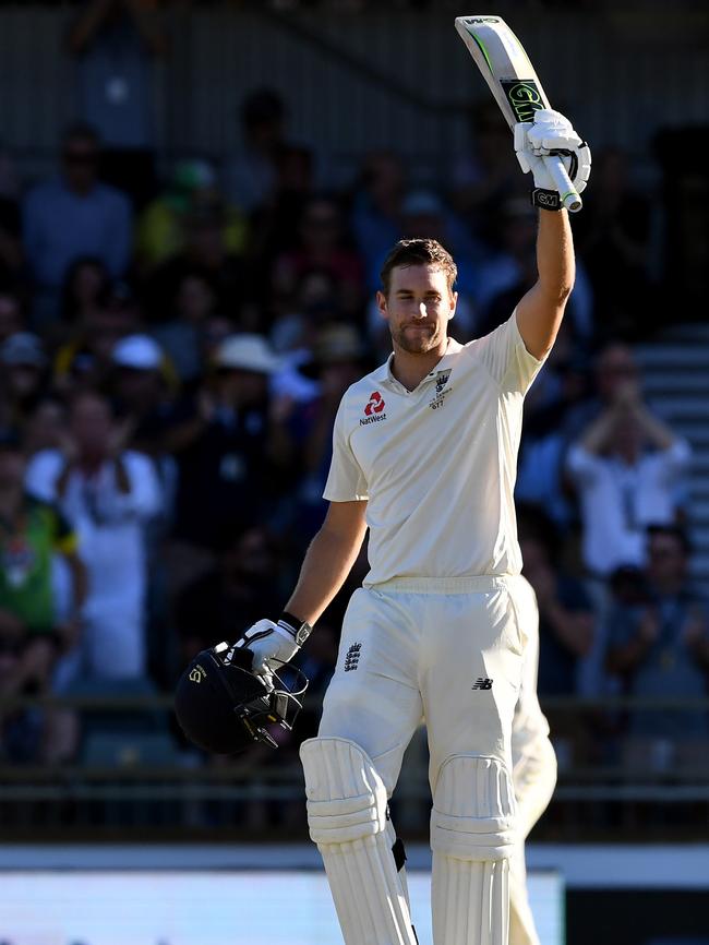 England's Dawid Malan celebrates his first test century. Photo: AAP