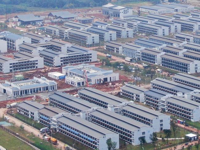 Aerial photo taken on Sept. 17, 2021 shows a view of the Guangzhou International Health Station in Baiyun District, Guangzhou City of south China's Guangdong Province. The first-phase project of the Guangzhou International Health Station will be put into operation soon, offering health service to inbound travellers during their quarantine period as required by epidemic prevention and control measures. The first batch of 184 medical workers moved in on Sept. 17 to make preparations for the health service for the travellers. (Photo by Lu Hanxin/Xinhua via Getty Images)