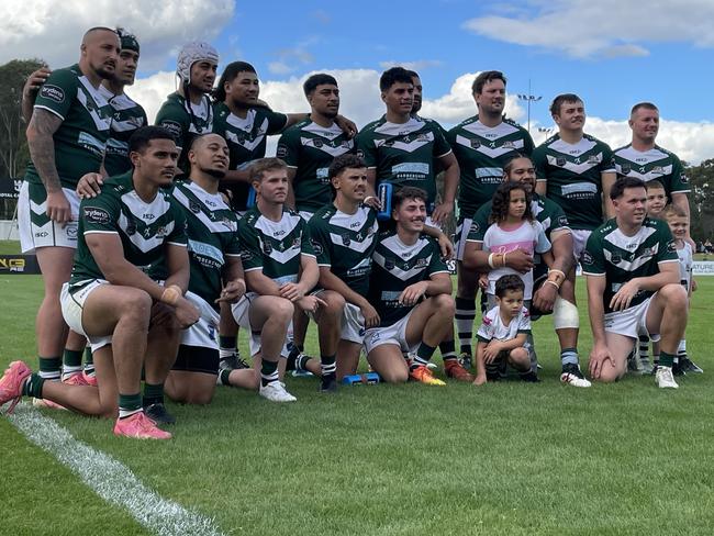 St Marys are all smiles after they retained the Don Feltis Challenge Cup following a narrow 20-18 victory over Windsor at St Marys Leagues Stadium. Picture: Jason Hosken