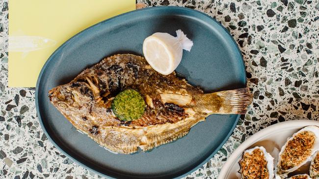 Grilled flounder and oysters from Fishbank. Photo: Meaghan Coles