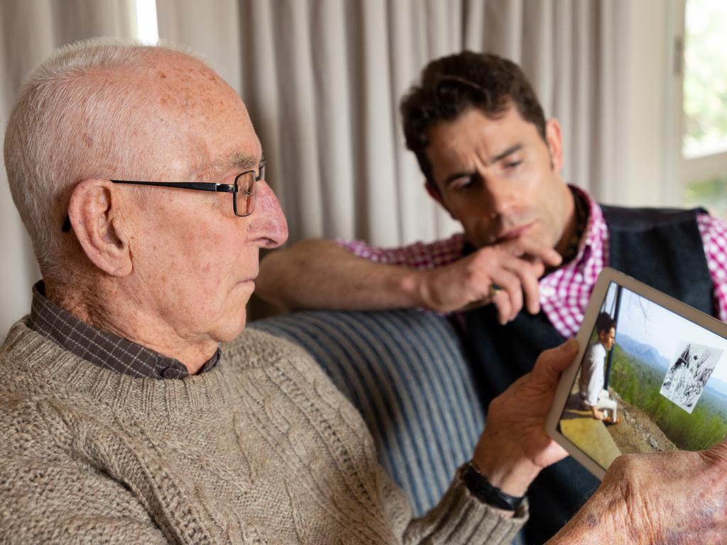 “Everyone should see this’ … so said WW2 veteran James Kerr after watching the Anzac360 film on Hellfire Pass, where he was held as a prisoner of war. Pictured with Justin Lees of AnzacLive. Picture: Maxim Drygin.