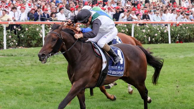 Mr Brightside combining with Luke Currie to win the 2023 All-Star Mile. Picture: Racing Photos via Getty Images