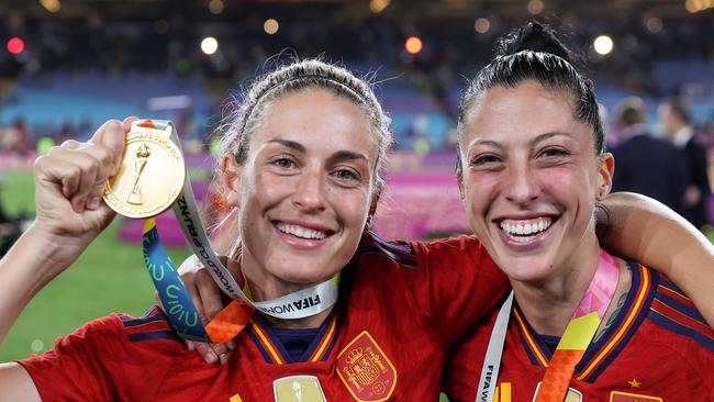 Jennifer Hermoso (R) has been threatened with legal action by the Spanish FA. Picture: AFP