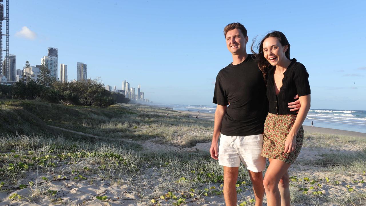 First home buyers Katrina Freeman and Harrison Hynd, enjoying a late afternoon at Mermaid Beach. Picture Glenn Hampson