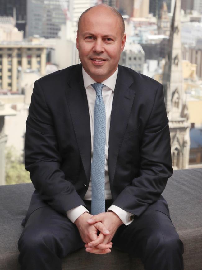 Former federal treasurer Josh Frydenberg at his Goldman Sachs office. Picture: David Crosling