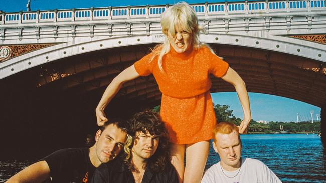 Melbourne punk rock band Amyl and the Sniffers, fronted by singer Amy Taylor, top. Picture: Jamie Wdziekonski