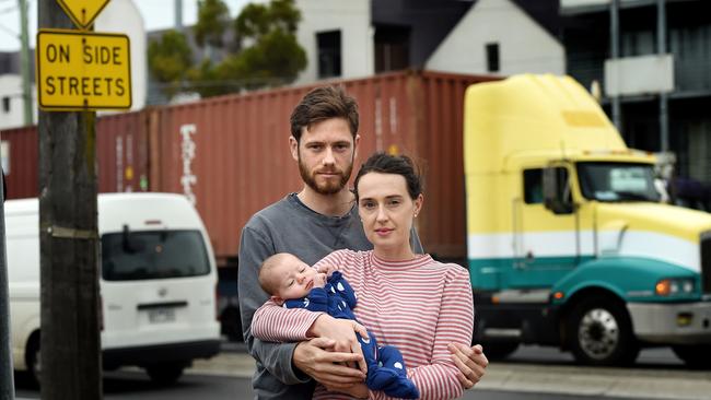 Christin Farrelly, Kate Lycett and son Rapahel live on Williamstown Rd where truck numbers are expected to double. Picture: Nicole Garmston