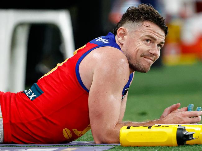 MELBOURNE, AUSTRALIA - JUNE 07: Lachie Neale of the Lions is seen during the 2024 AFL Round 13 match between the Western Bulldogs and the Brisbane Lions at Marvel Stadium on June 07, 2024 in Melbourne, Australia. (Photo by Dylan Burns/AFL Photos via Getty Images)