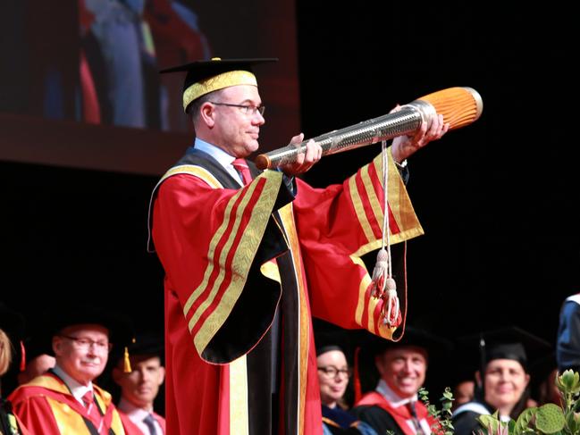 Griffith University's sixth chancellor Andrew Fraser is officially installed in the top job during a ceremony on Tuesday, December 13, 2022.