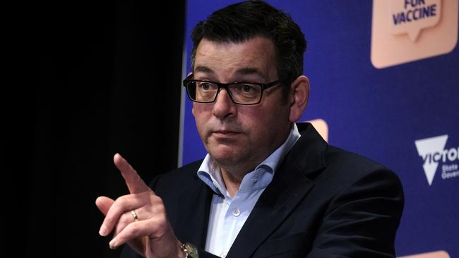 Premier Daniel Andrews announces Victoria’s roadmap out of lockdown. Picture: Luis Ascui