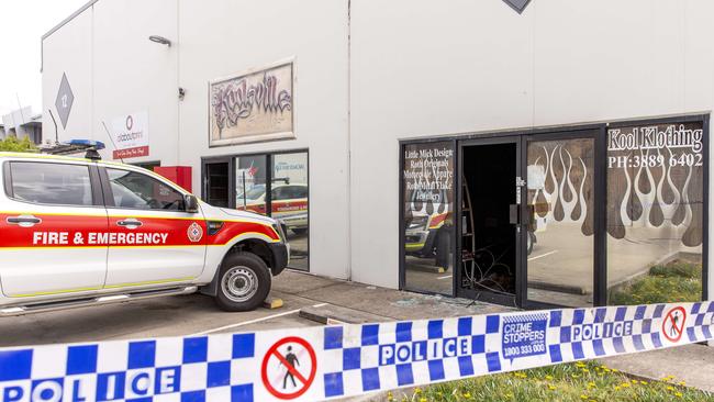 The firebombing attack on Koolsville Tattoo Studio at Brendale damaged the building. Picture: AAP/Richard Walker