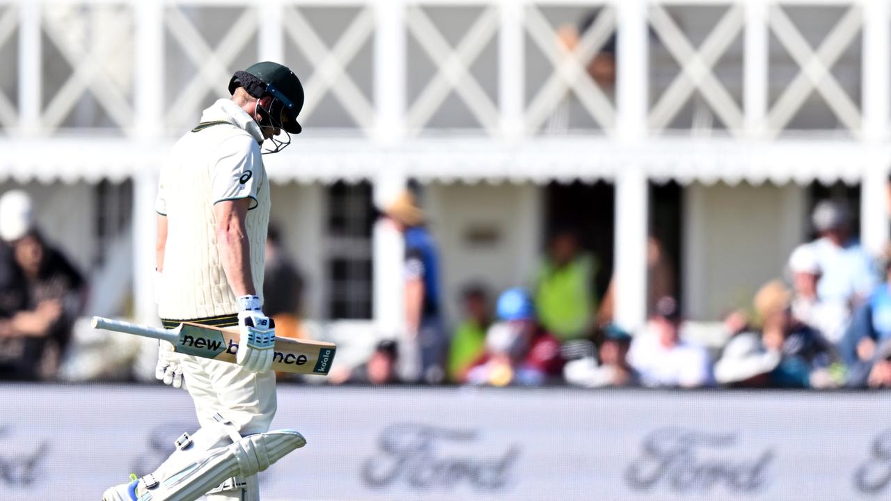 A dejected Steve Smith walks off after being dismissed on day one. Photo by Kai Schwoerer/Getty Images