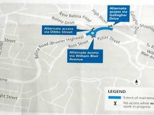 A map of the roadworks starting on Saturday along Ballina Rd at the Rotary Dr roundabout. Picture: Contributed