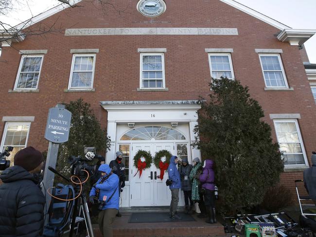 News media gathered outside the Nantucket Town &amp; County Building, awaiting arrival of Kevin Spacey for arraignment on a charge of indecent assault and battery. Picture: AP