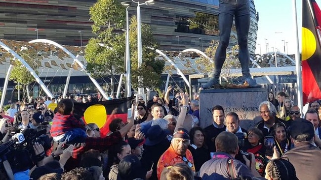 Fans outside Perth Stadium on Saturday.