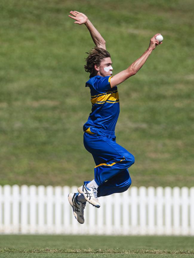 Harry Barwick bowls for Toowoomba Grammar School.