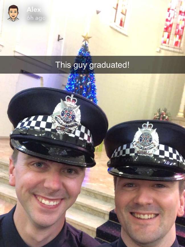 Constable Josh Prestney (left), with brother Alex on Josh's graduation day in December 2019