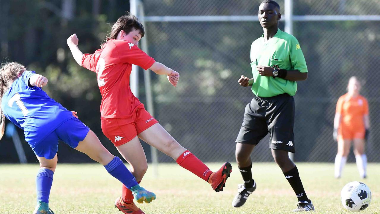 Football Queensland Community Cup carnival, Maroochydore. U15-17 girls, Metro South V Central Coast. Picture: Patrick Woods.