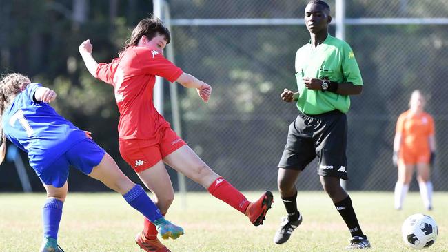 Football Queensland Community Cup carnival, Maroochydore. U15-17 girls, Metro South V Central Coast. Picture: Patrick Woods.