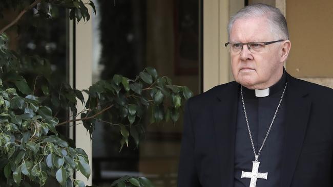 Australia’s peak Catholic cleric, Brisbane's Archbishop Mark Coleridge, arrives to read a statement to the media on the conviction of Australian Cardinal George Pell. Picture: Alessandra Tarantino/AP