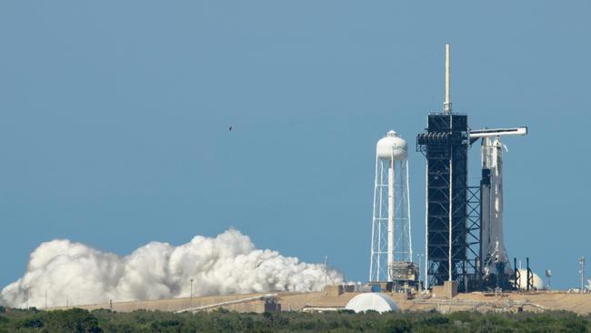 The SpaceX Falcon 9 rocket undergoes a static fire test at the weekend. Picture: NASA via AFP