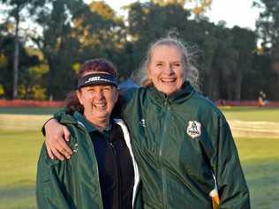 Linda Fisher and Ali Fenton at the Women's Masters State Hockey Championships, Day 1, Ramsay Park. Picture: Frances Klein