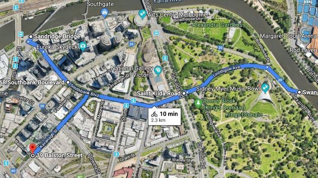 The Southbank Boulevard and Kavanagh Street bike routes.