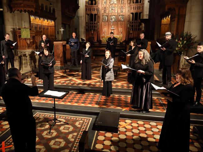 Adelaide Chamber Singers during a recording in June 2020. Picture: Tony Lewis.