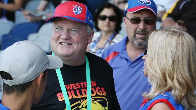 Western Bulldogs president Peter Gordon chats with fans. Picture: Michael Klein