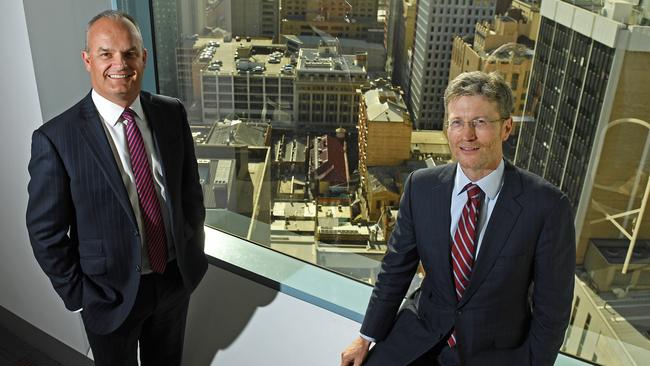 Nick Reade CEO of BankSA and Michael Hickinbotham, managing director of the Hickinbotham Group. Picture: Tom Huntley