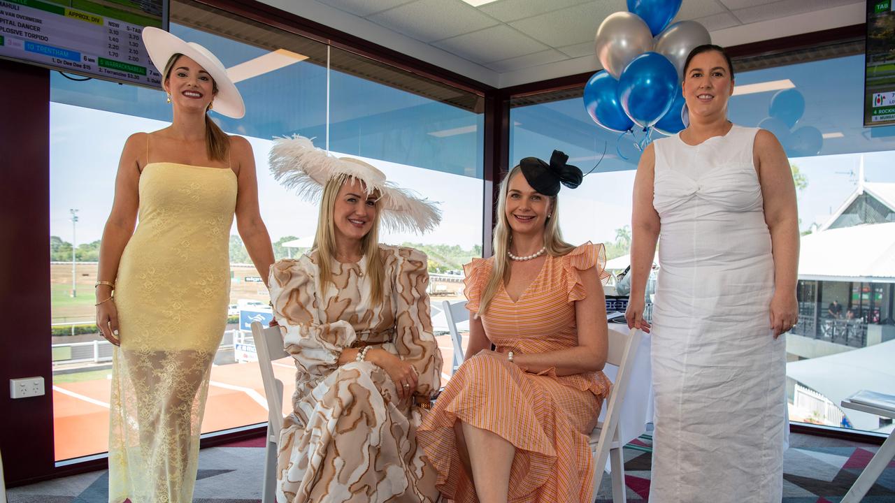 Ilissa McCarty, Stephanie Berlin, Sue-Ellen Biddiscombe and Elizabeth Wilsen at the Chief Minister's Cup Day at the Darwin Turf Club on Saturday, July 13. Picture: Pema Tamang Pakhrin