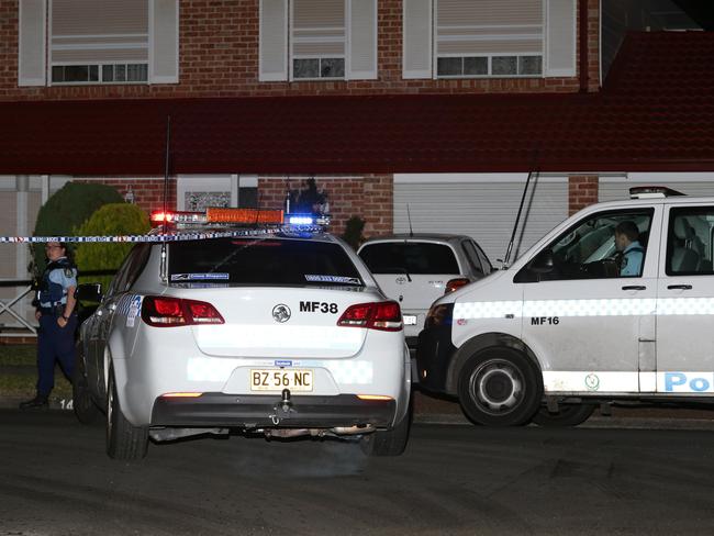 Police have established a crime scene at the corner of Bugatti Drive and Hispano Place, Ingleburn. Picture: Bill Hearne