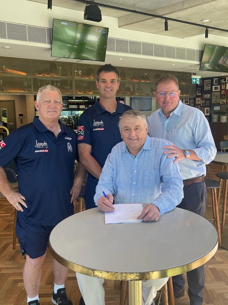 LEAKED: Phil Gould, Cameron Ciraldo, Arthur Laundy and Craig Laundy signing sponsorship deal.