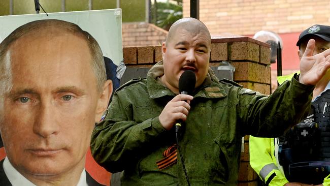 SYDNEY, AUSTRALIA - NewsWire Photos March 6, 2022: Simeon Boikov, who calls himself the 'Aussie CossackÃ at the pro-Russia rally held outside the Consulate General of the Russian Federation building in Sydney . Picture: NCA NewsWire / Jeremy Piper