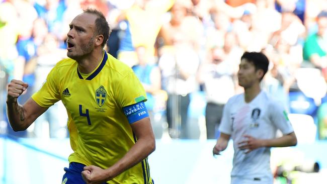 Sweden's defender Andreas Granqvist celebrates his goal. (AFP Photo)
