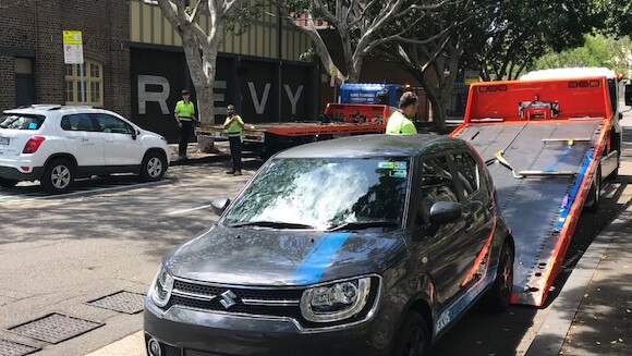 Cars in Pyrmont were towed away after clearways came into effect on Saturday.