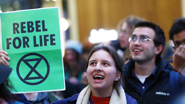 Protesters at Melbourne Central. Picture: Getty Images